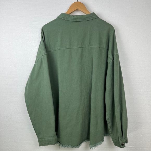Women's 2XL Olive Green Utility Shirt Jacket Raw Hem Oversized - Picture 3 of 6